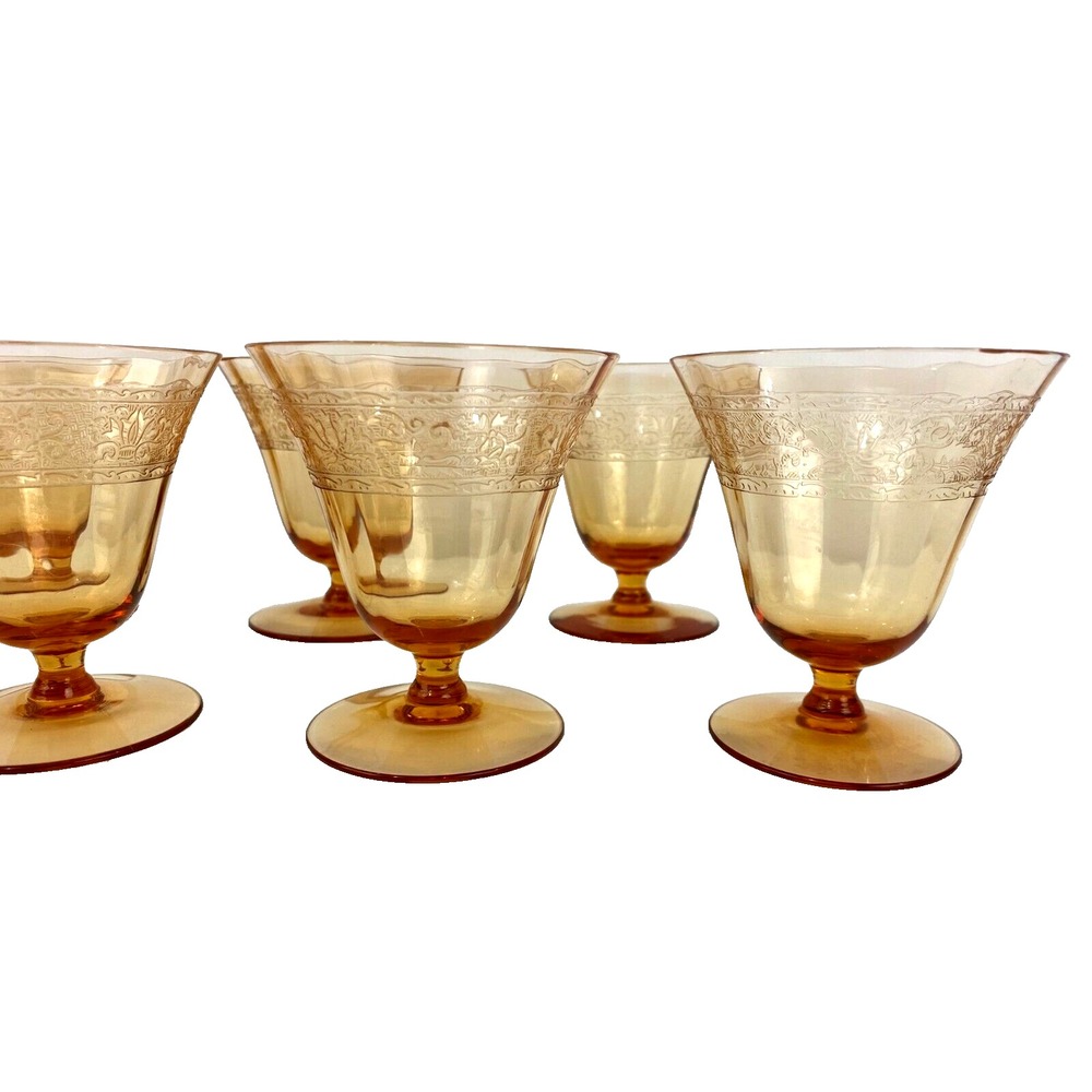 Fostoria Royal Amber Cordial Glasses 3.5" Tall Set of 7 Champagne Glasses Lovely - Picture 5 of 12